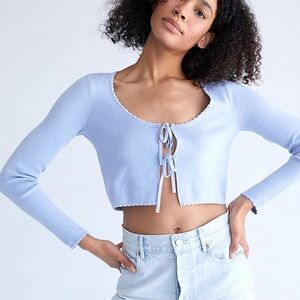 PACSUN/L.A HEARTS BLUE SWEATER TIES IN FRONT CROP TOP (size medium)